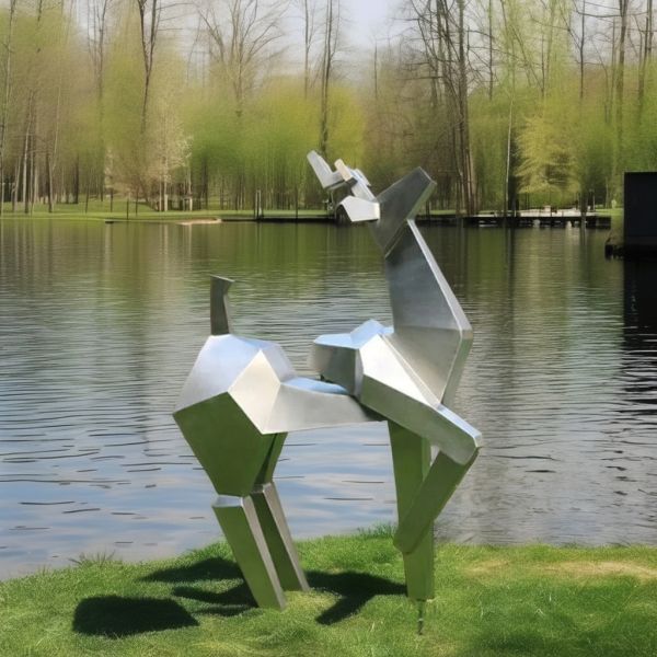 Outdoor Geometric Deer Statue Modern Stainless Steel Yard Art Ornament