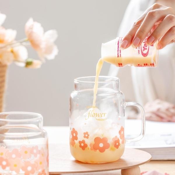 High Appearance Level Cherry Blossom Glass Cup With Straw Silicone Lid Cute Flower Girl Drinking Cup