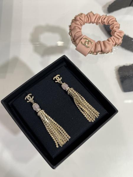 18K Gold Plated Pink Crystal Tassel Drop Earrings 25A
