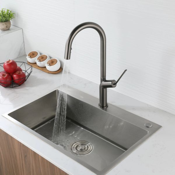 All Copper Modern Kitchen Faucet Classic Style with Pull Out Sprayer 