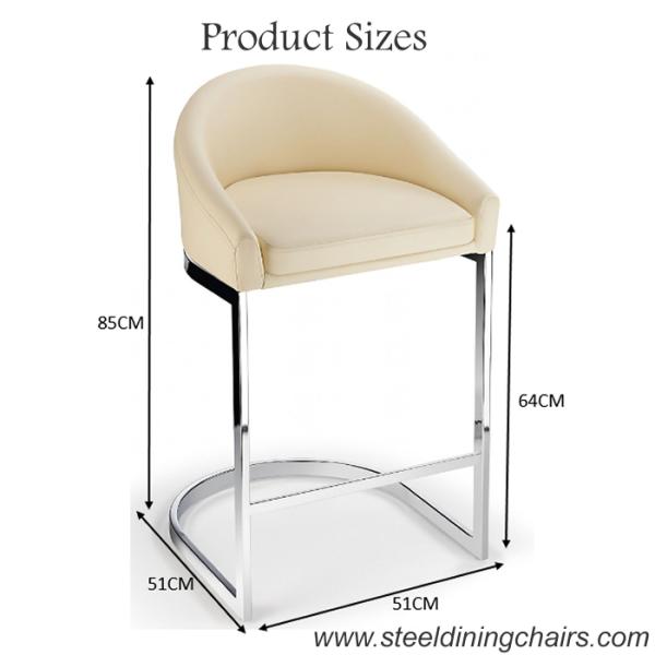 Kitchen Polished Stainless Steel 85CM 51CM White Upholstered Bar Stools