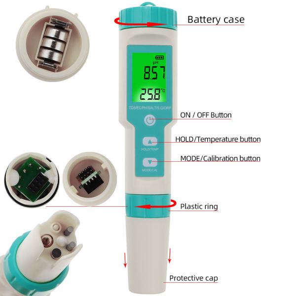 2024 Digital 7 in 1 Salinity TDS Units Water Tester for pH/TDS/EC/TEMP Measurement