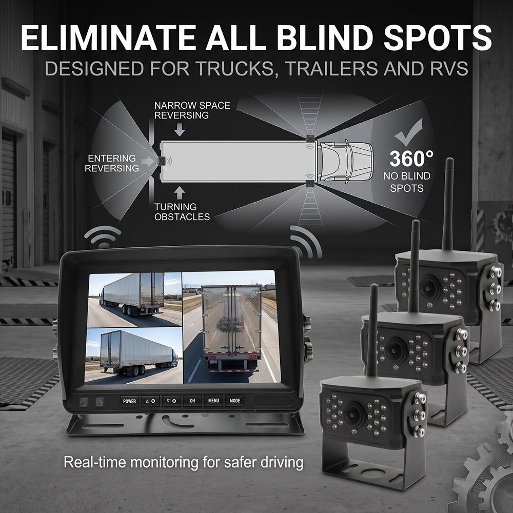 Wireless Backup Camera System with 7 Monitor Rear View Camera Easy Install, 320FT Stable Signal for Trailer Truck