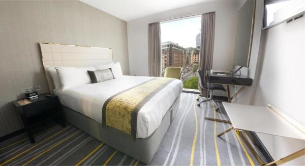 Melaka light luxury hotel room design of guestroom furniture by Stainless steel leather headboard bed with fashion table