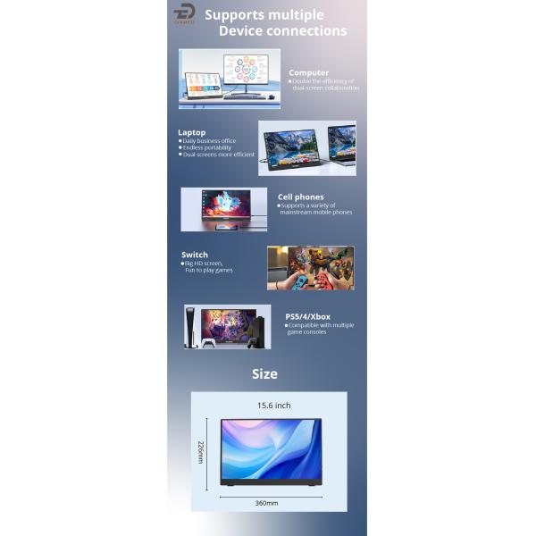 Monitor portátil USB Tipo C 15,6 polegadas IPS Painel 60Hz touchscreen Monitor de jogos