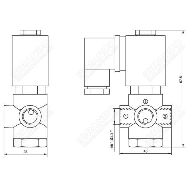 ASCO Type 3 Way Brass Solenoid Valve For Water Air 1/8'' 1/4'' 24V 220V