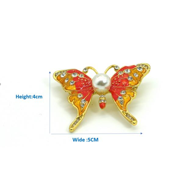 Red Butterfly Fashion Brooch Pin Inlaid Diamond For Clothing ODM
