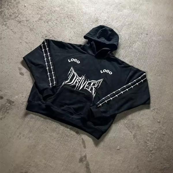 Fabricantes de sudaderas con capucha OEM con logotipo personalizado, bordado, lavado ácido, holgadas, de gran tamaño, cortas, de felpa francesa y estilo urbano