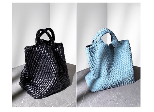 28cm Handheld Womens Leather Bag Green Hand Woven Tote Bag