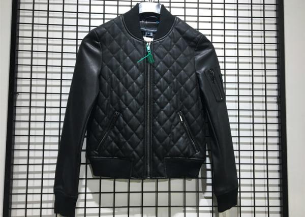 Winter Pleather Black Women Pleather Coats Ribbed Collar And Hem XS - XXL Size