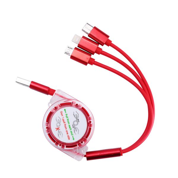 Retractable  3 In 1 Braided Charging Cable Widely Compatible High Durability