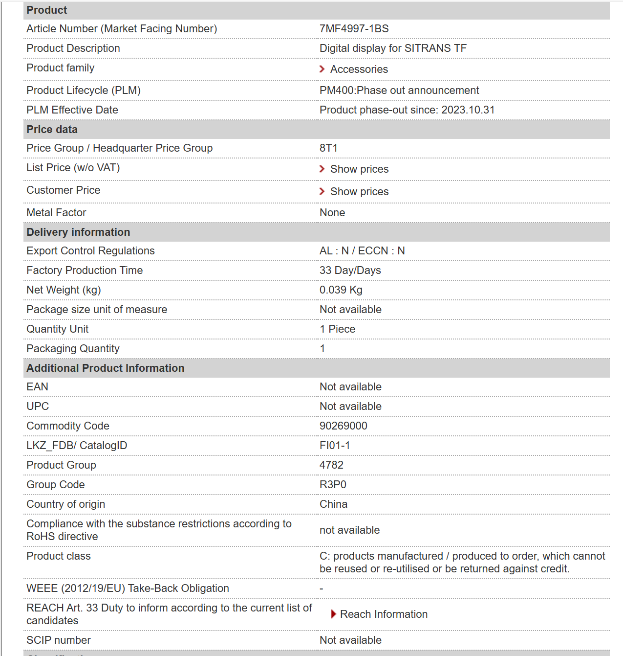 7MF4997-1BS Цифровой дисплей SIEMENS для Ситранс TF