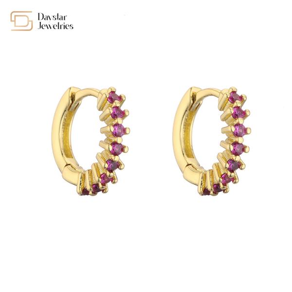 Diamond Zircon Huggie Hoop Earrings , 18k Rhinestone Small Circle Earrings