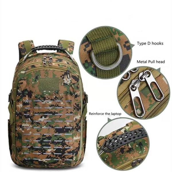 Anti Theft Rechargeable USB Military Hiking Backpack 60L Camouflage