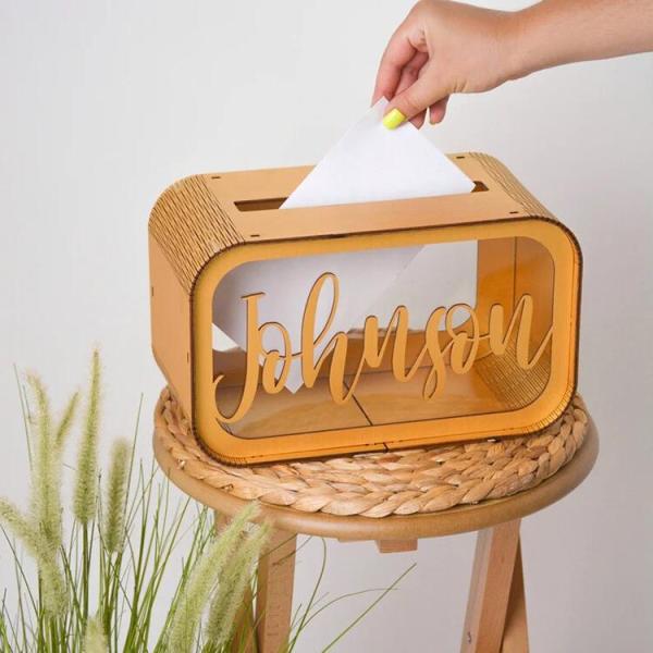 Amazon vente à chaud boîte de rangement de cartes de mariage en bois avec fenêtre en PVC, boîte de rangement de cartes-cadeaux