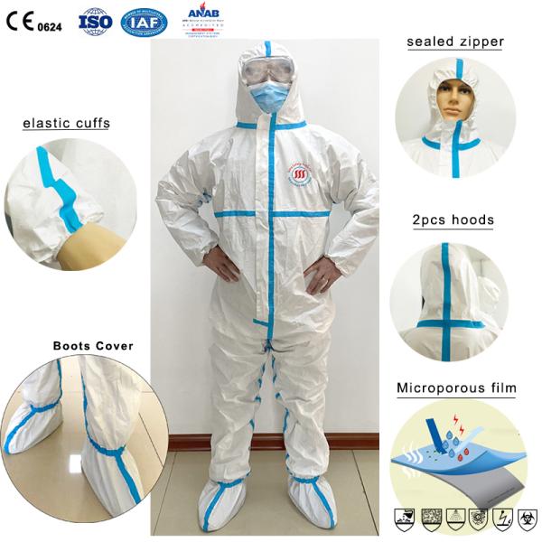 En14126 Microporous SF Overall Protective Clothing PP PE Laminated Full Body Gown