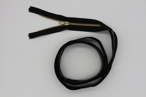 Blackpolyester Tape Brass Zipper By The Yard  , Ykk Type Teeth 24 Inch Open Ended Zip