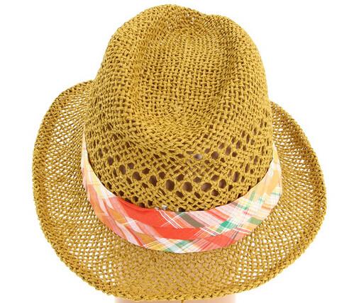 New Designed Layered hat band with vibrant color Women 100% Straw Fedora