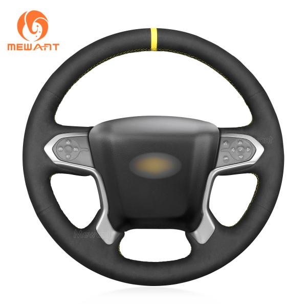 Hand Stitching Black Suede Steering Wheel Cover for Chevrolet Silverado 1500 LD Suburban Tahoe 2014-2018