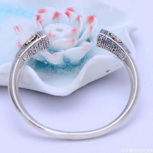 Retro Vintage Sterling Silver Cuff Bangel Bracelet Engraved Holy Mary(039477W)