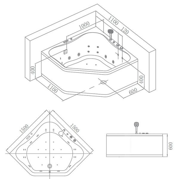 Acrílico autônomo moderno da capacidade 2850W das cubas 360L do banheiro