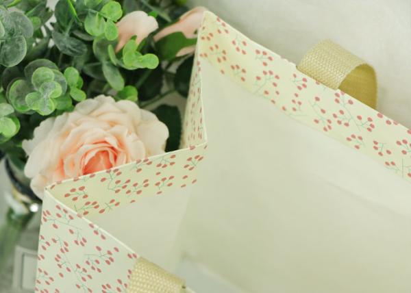 Soft White Eco Paper Bags Full Side Printing Woven Tape For Birthday Present Packaging
