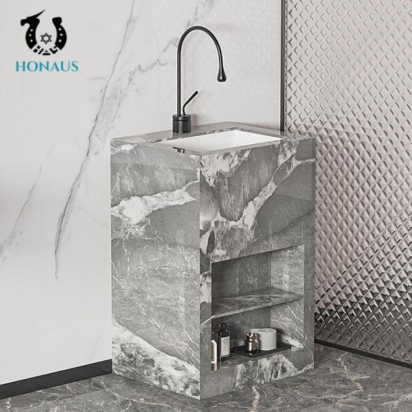 Customized Sintered Stone Full Pedestal Wash Basin Rectangular For Cloakroom