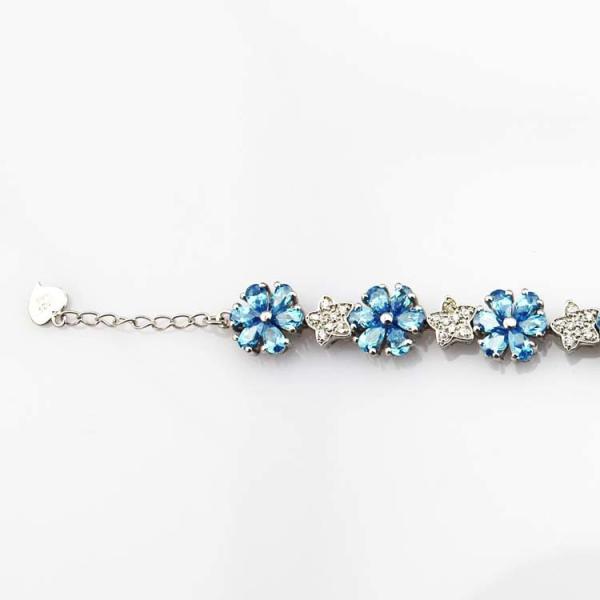 Sterling Silver Link Flower  Blue Topaz Cubic Zircon Tennis Bracelet(B01BLUE)