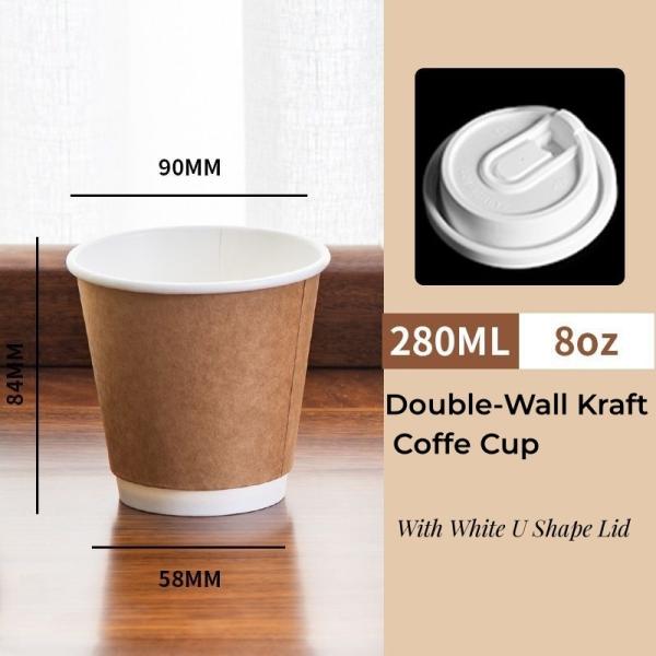 Cup with Lid Double Wall Kraft Paper Disposable Customized Design Full Size Coffee Cup
