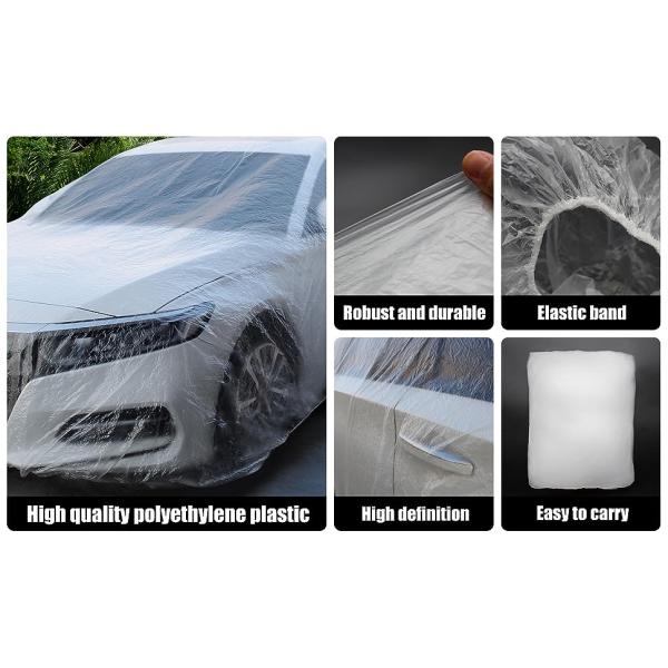Disposable Car Covers，12.5 x 21.7ft Universal Clear Plastic Car Cover，Disposable Full Exterior Covers Elastic
