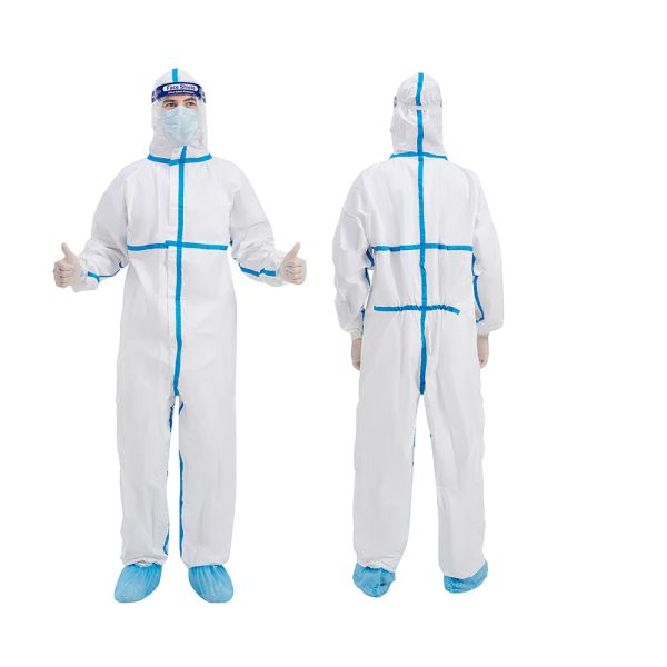 Type 4/5/6 Certified Protective Coverall with Breathable Microporous Film and Heat-Sealed Blue PE Tapes