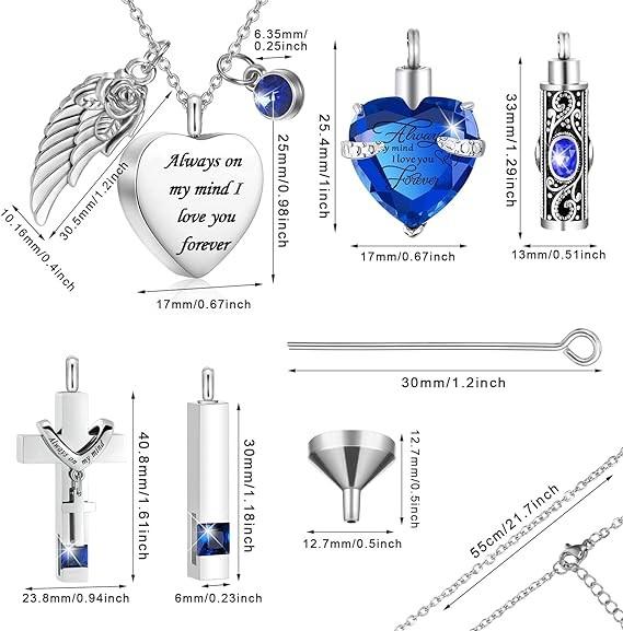 Urn Necklace For Ashes Keepsake Cremation Heart Cross Cubic Jewelry For Ashes Stainless Steel Memorial Locket Ashes