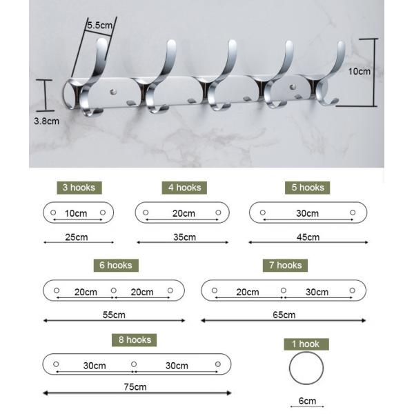 Modern Stainless Steel Robe Hooks , 8 Hook Wall Mounted Coat Rack For Entryway