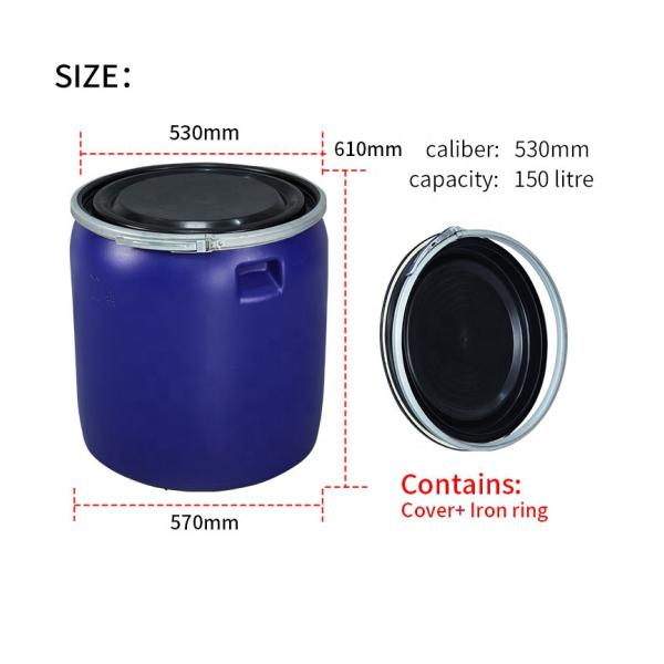 ISO9001 150L Blue HDPE Plastic Barrels 530*70*610mm Food Level