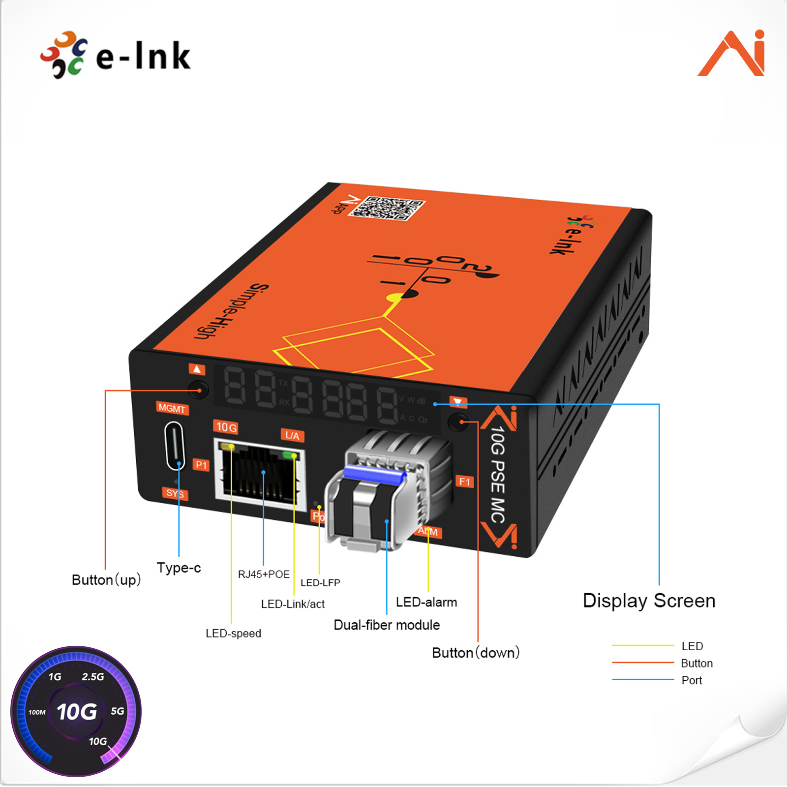 AI Smart Managed 10G/5G/2.5G/1G/100M RJ45 to 10G SFP+ PoE Fiber Media Converter