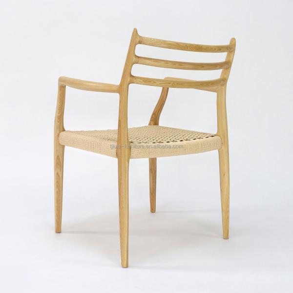 Office Building Furniture Hand-woven Cord Solid Wood Dining Chair with Nitrolacquer Finish in Nordic Style