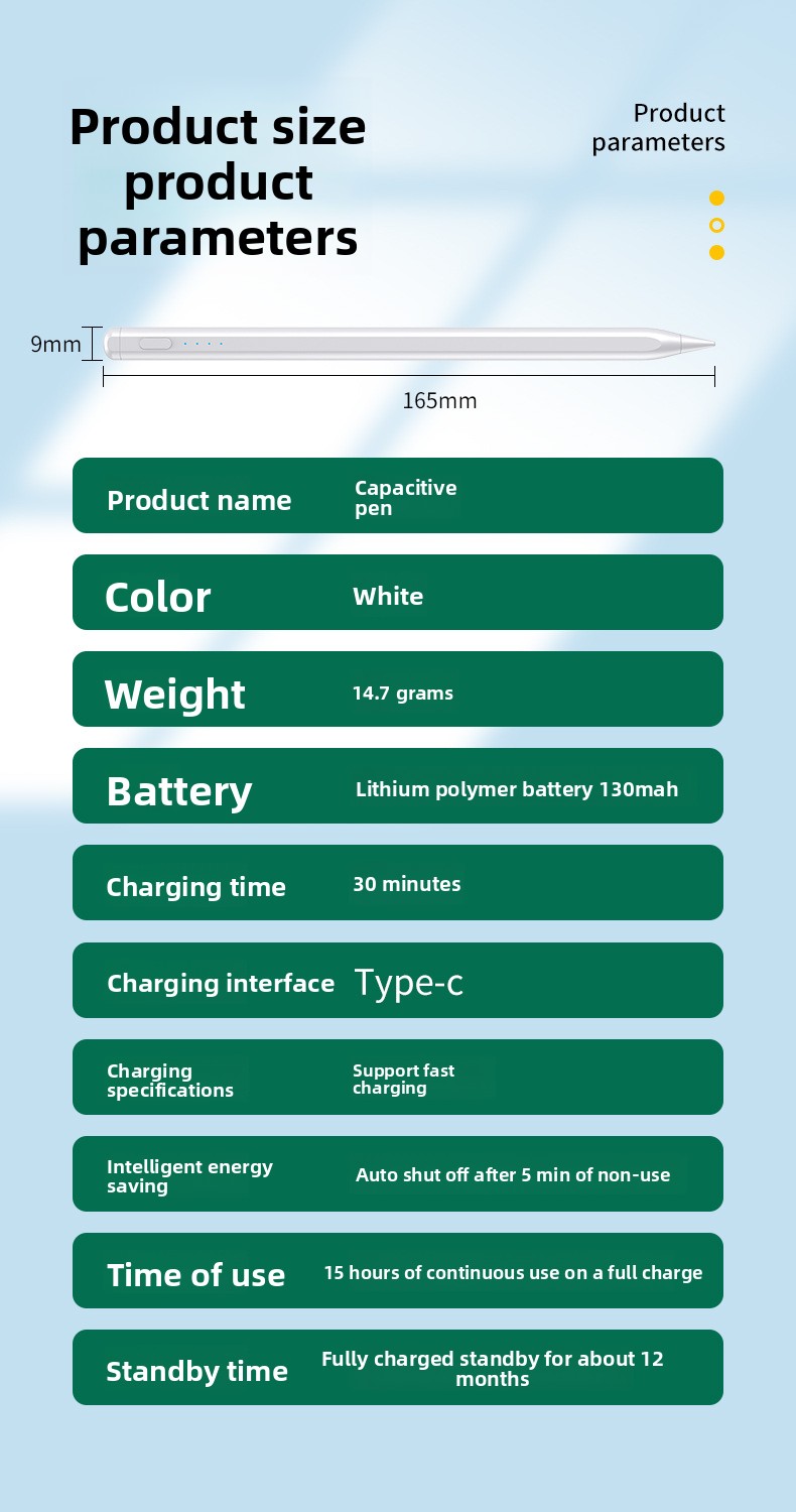 Metal Capacitive Pen for Touch Screen Painting and Handwriting Compatible with Active iPad and for Pencil Adsorbable