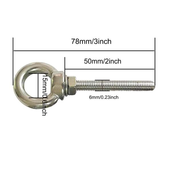 INCH Measurement System Stainless Steel Eye Bolt M6 Shoulder 1/4 X 2 Heavy Duty EyeBolts Screws for Lift Plain Finish