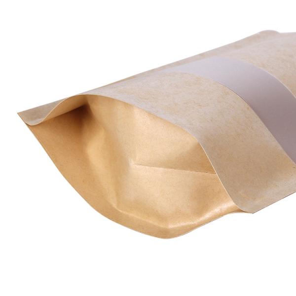 High Quality Three Side Seal Flat Kraft Paper Bags With Clear Window Plastic Lined Zip Lock Food Storage Packaging Bag