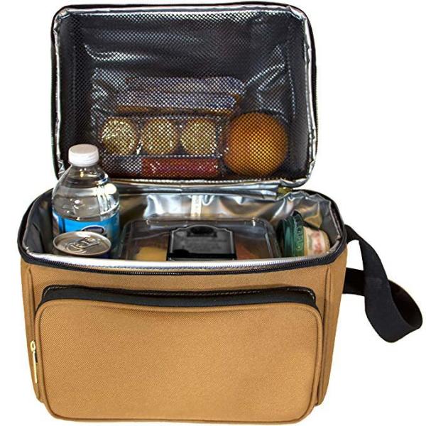 Deluxe Brown Insulated Food Cooler Bags 10w X 9h X 7d Inches With Dual Compartment