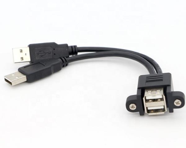 Screw Locking 0.5M 1M Male to Female Dual USB 2.0 Panel Mount Extension Cable