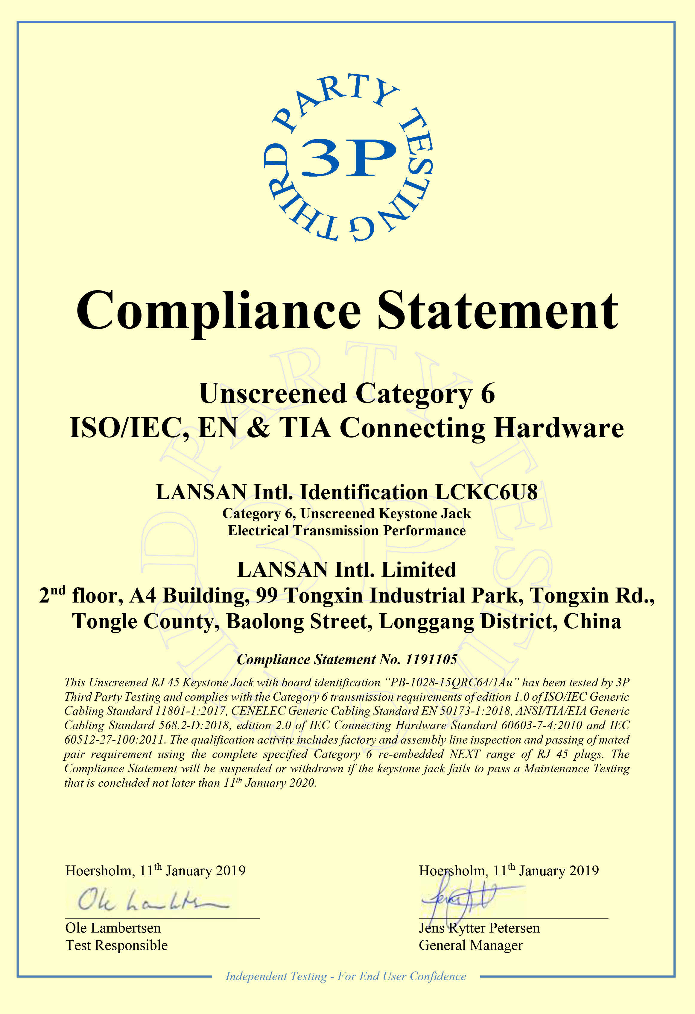 SHENZHEN LIANXUN HIGH-TECH CO., LTD.& LANSAN INTL LIMITED Сертификации