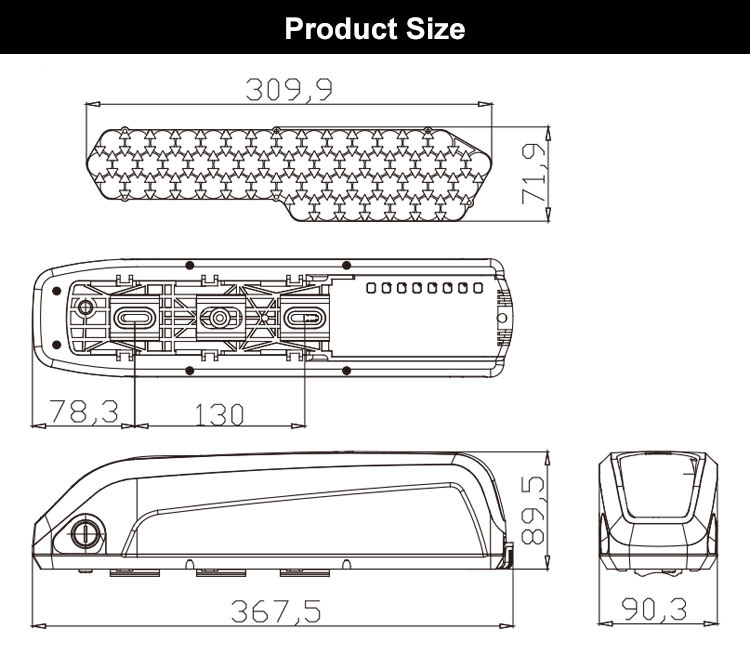 Panasonic 18650 Клетки Downtube Эбике аккумулятор 36V 48V с длительной выносливостью