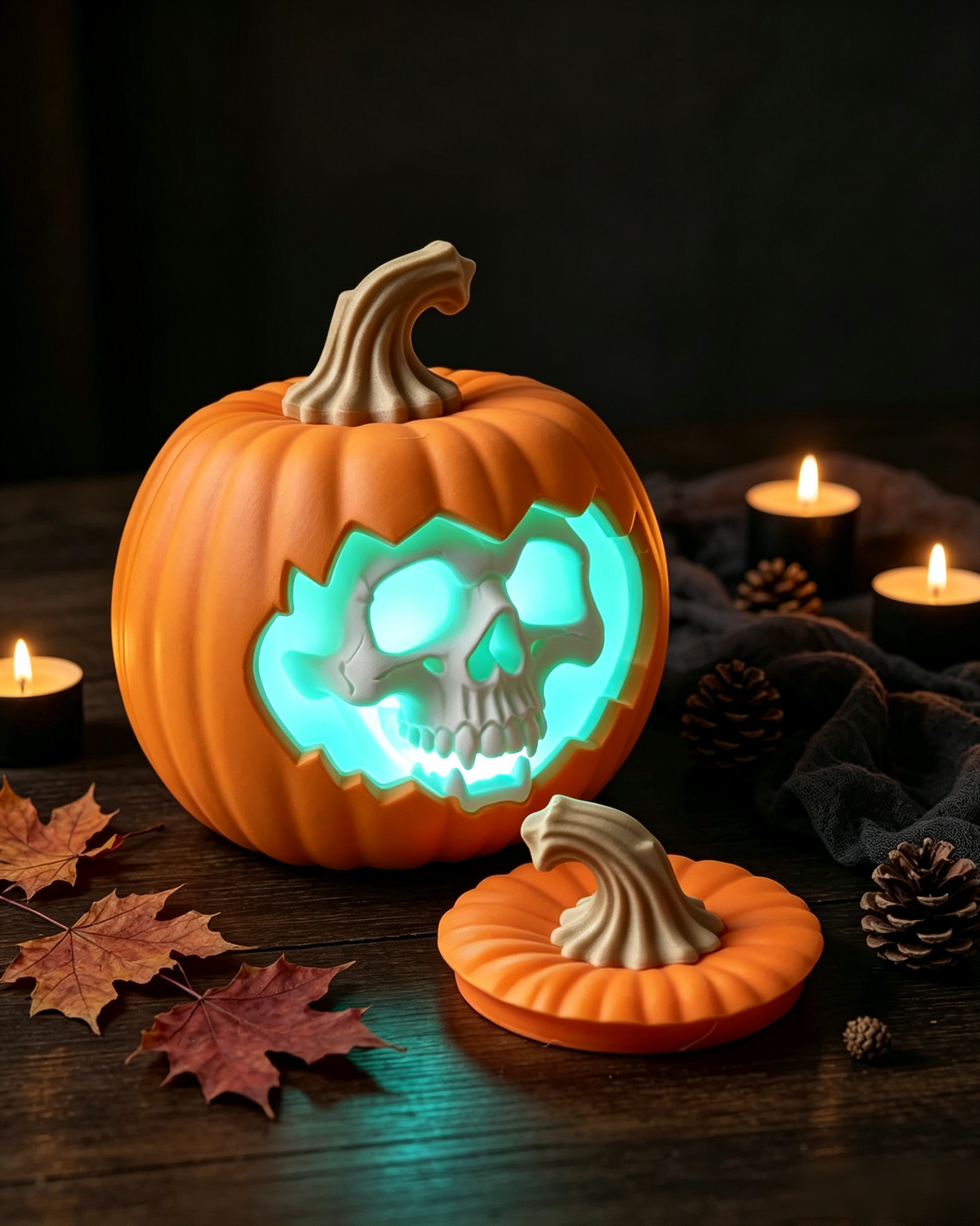 Halloween Skull Pumpkin Ornament, Multicolor LED Light 3D Printed Holiday Decoration