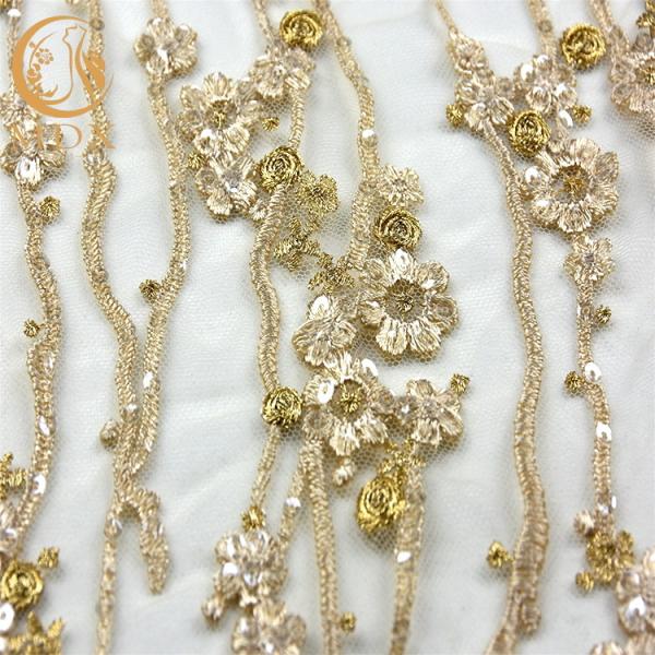 Шнурок вышивки машины ширины золота 140cm подгонял ткань шнурка для платьев