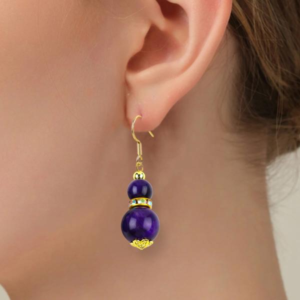 Духовный натуральный камень фиолетовый тигровый глаз кристаллический круглый формы колыбельная крючок сережка для повседневного ношения