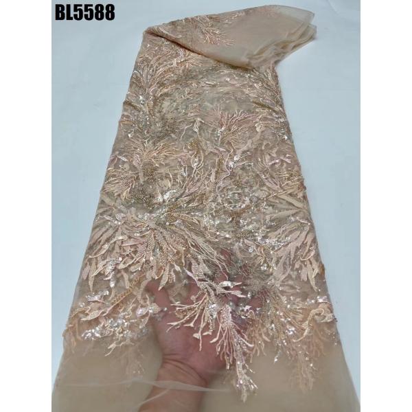 Luxury ladys dress black handmade beaded bridal handmade bead fabric Bead lace material women wedding dresses