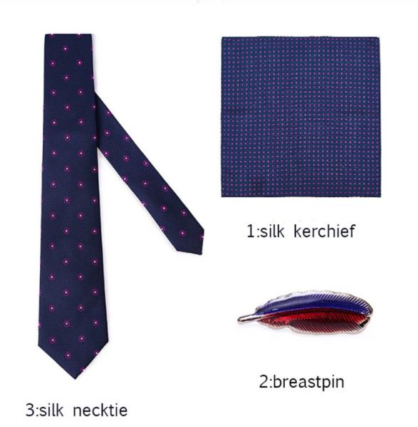 Silk Yarn Dyed Navy Blue Business Ties For Men Jacquard 100% Silk Tie Handkerchief Cufflink And Necktie Gift Box Tie Set