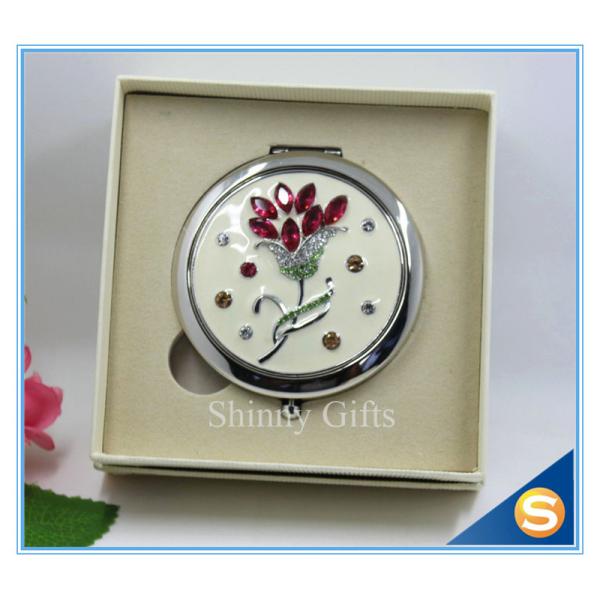 Shinny Gifts Customized Flower Design Round Shape Portable Pocket Mirror