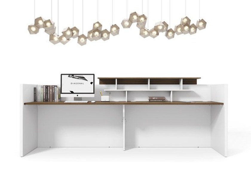 Linz Ⅱ Reception Desk with 2886 mm Length Minimalist White Color and Hidden Divided Grids